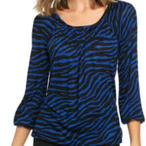 MICHAEL MICHAEL KORS LORI BOLD TIGER PRINT BLUE WOMEN LONG SLEEVE SHIRT SIZE PS